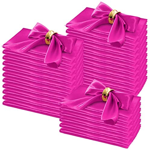 Horbaunal Satin-Servietten, 50,8 x 50,8 cm, mit Blumenrändern, Hot Pink, 100 Stück