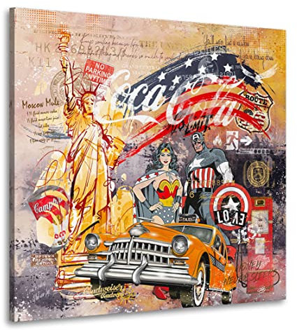 Kunstgestalten24 Leinwandbild Amerika im Pop Art Retro Stil Wandbild Kunstdruck Raum- u. Wanddekoration Übergrößen