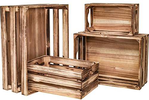 MACVAD 4er Set Große Fackeln Holz Dekorative Aufbewahrungskisten Nesting Holzkisten für Display Rustikale Bauernhaus Holz Aufbewahrungsbehälter Boxen aus 100% Holz