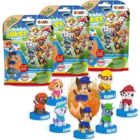 INKEE - Surprise Paw Patrol Badebomben Kinder mit Überraschung Überraschungs-Badekugel mit Stempel 3er-Multipack - Badezusatz Kinder