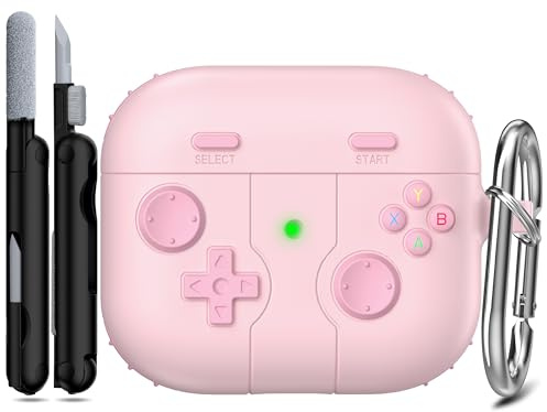 RFUNGUANGO Compatible with AirPods 3rd Generation Case,Game Player Design for Kids Teenager Women and Men, Soft Silicone Case Compatible with AirPods Gen 3 Charging Case, Pink