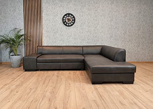 Quattro Meble Graues Granada Graphite Echtleder Ecksofa London II 275 x 200 Sofa Couch mit Bettfunktion und Bettkasten Leder Echt Leder Eck Couch viele Farben (275x200 cm Ecke Rechts)