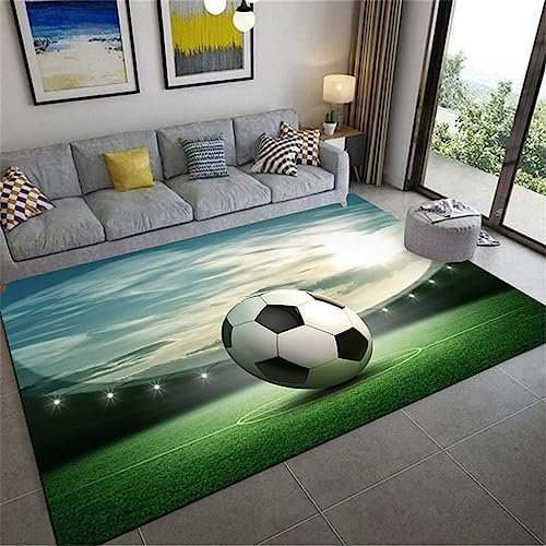 WENYAPJYC Schwarz Grün 3D Teppich Fußball Muster Junge Jugendlich Mädchen Zimmer Dekorationen Wohnzimmer Schlafzimmer rutschfest Waschbar (Farbe 1, 80x120 cm)