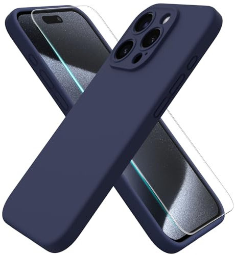 ACRONIX Compatible with iPhone 15 Pro Case 6.1,with 1 x Screen Protector, Silky-Soft Touch Liquid Silicone Shockproof Rubber Cases Comprehensive Protection Cover for iPhone 15 Pro-Midnight Blue