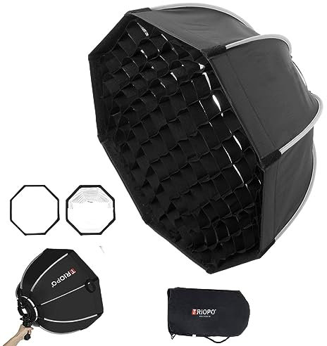 Triopo Softbox 35,4 pollici/90 cm con griglia a nido d'ape, Softbox fotografico con ombrello ottagonale per Godox V860 V850 TT600 TT685II YN560 III IV JY-680A, ecc. Flash Speedlite Soft Box (KS2-90)
