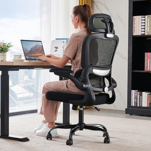 TRALT Kontorstol Ergonomisk skrivbordsstol, 149,7 kg Hem nätkontorsstolar med hjul, Bekväma spelstolar (1, Svart)