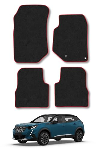 Peugeot 2008 (2019+) Carpet Car Mats | Red Edge Trim Tailored Fit Floor Mats Full Coverage Protection Accessories Easy Clean Anti Slip Made in the UK