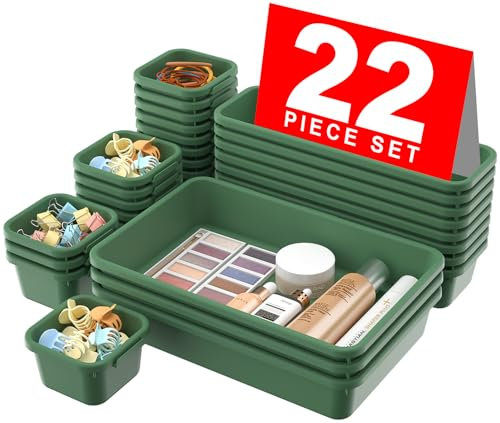 A-LuGei 22 Plastic Green Desk Drawer Organizer