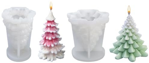 2 Stück Weihnachtsbaum Kerze Formen Kerzenform Silikon Weihnachtsbaum Kerzenform Kerzenformen zum Gießen Weihnachtsbaum Silikonform Kerze DIY Kerzen Formen Silikon für Weihnachten Deko