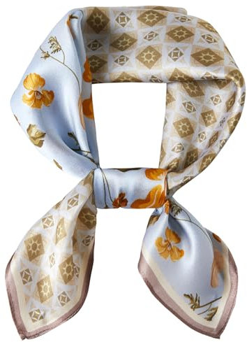 WUZININGLE Halstuch aus 100 % Maulbeerseide, 53,3 x 53,3 cm, Seidenhaar, Kopftuch für Damen und Herren, leicht, quadratisch, Seidentuch, klein, Sonnenschein und Blumen, Gelb, 21x 21 inches