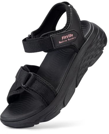 FitVille Diabetiker Sandalen Damen mit Klettverschluss Orthopädische Sommerschuhe Senioren für Fußschmerzen Schwarz 38 EU Weit