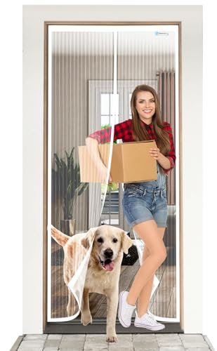 ESMAYULO Moustiquaire Porte 90x190 cm, Moustiquaire Porte Fenetre Facile à installer sans outils. Convient aux animaux de compagnie et aux enfants. Blanc