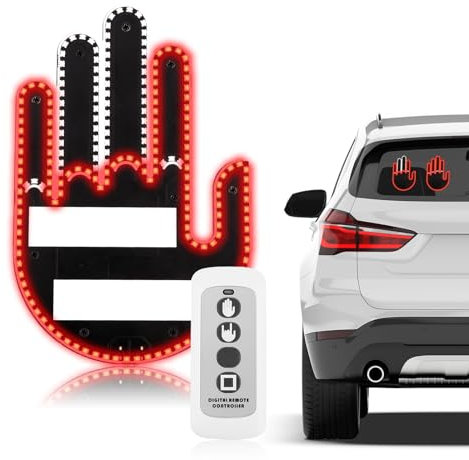 Qloztyse Lumière de doigt de la main pour voiture – Lumière LED pour fenêtre de voiture, panneau de signalisation routière, clignotant, avec télécommande, panneaux amusants originaux