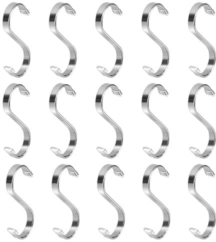 Keboyoe 15 Stück S Haken Edelstahl S Haken zum Einhängen Küchenhaken S-Förmige Haken mit Silikon-Kappe S-Haken Flach Edelstahl Haken für Küche,Badezimmer,Schlafzimmer,Büro(Silber)