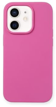 Custodia in silicone liquido compatibile con iPhone 12, cover in silicone di alta qualità, struttura a 3 strati con rivestimento interno in microfibra nera (Nero) (Fucsia)