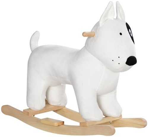 AIYAPLAY Schaukeltier Schaukelhunde mit Soundfunktion, Holzbeine und Griffen, Baby Schaukeltier mit Plüschoptik, für 2-4 Jahre Kinder, Weiß