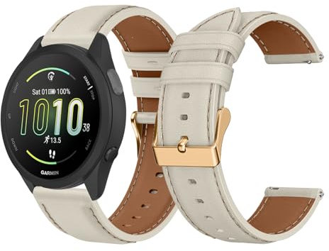 LanQii 20mm Leder Armband für Garmin Approach S50/S44/Vivoactive 6/Vivoactive 5/3 Uhrenarmband, Weiches Leder Ersatzarmband für Garmin Forerunner 570/Forerunner 165/245 Venu Sq 2/Venu 2 Plus, Weiß