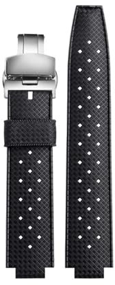 SYFCSEW Atmungsaktives Armband, kompatibel mit Tudor Submarine Pelago Battle Axe m25600 25500 25600, Gummi-Uhrenkette, wasserdicht, konvex, 22 x 12 mm(Black-silver B,22mm-12mm)