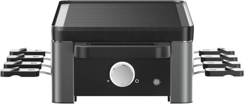 WMF Master Raclette Grill mit Keramikpfännchen und Schiebern, Raclette 8 Personen, 1500 W, mit Ablage, variable Temperaturkontrolle, antihaftbeschichtet, spülmaschinengeeignet, edelstahl schwarz matt