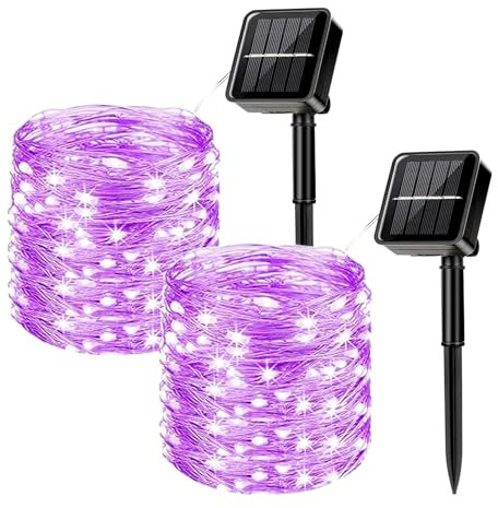 MUXIJIA 2 Stück Solar-Lichterketten für den Außenbereich, 12M / 40Ft 100 LEDS-wasserdichte Lichterketten 8-Modus-Solar-Lichterketten zum Dekorieren von Garten, Terrasse, Hof, Party (Lila)