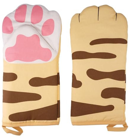1 Paire Anti-Chaleur Gants de Cuisine Mignon Patte, 31cm Gant de Cuisine, Gants Cheminée, Gant de Four Doublure en Coton Motif Chat pour la Cuisson, Le Barbecue, la Pâtisserie