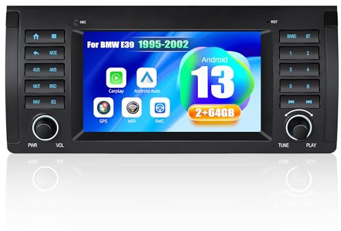 2GB+64GB CAMECHO Android 13 Autoradio für BMW 5 Series E39 X5 E53 M5 mit Navi Carplay Android Auto, Doppel Din Car Radio mit 7'' Bildschirm Bluetooth RDS/FM MirrorLink SWC