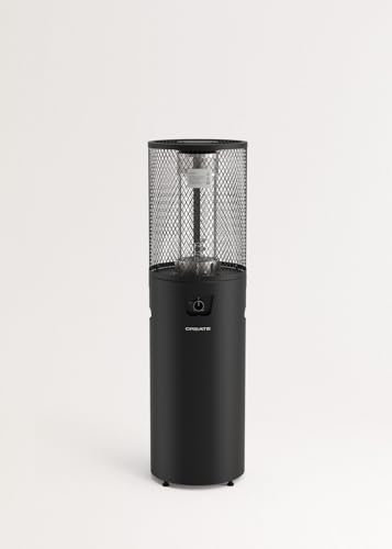 CREATE/FIRE ROUND HEATER/Chauffage à gaz noir pour terrasses et extérieurs/Allumage électrique, flamme réglable, sécurité, usage extérieur, matériaux résistants, 8 kW