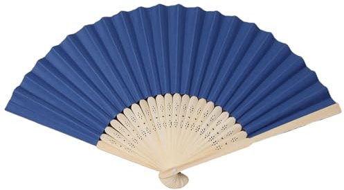 Muzrunq Folding Fan for Women, Navy Blue Vintage Elegant Silk Hand Fan with Bamboo Frames for Dance Music Festival Wedding Church Decoration Party