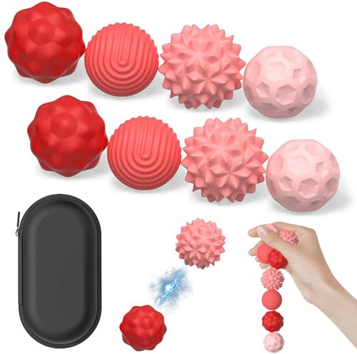 8 Stück Magnetische Sensorik Bälle, Anti-Stress Spielzeug aus Silikon, Tragbares Motorikspielzeug mit Multi-Textur, Fidget-Bälle Magnetspiel, Ideales Tisch-Magnetspiel für Familien & Partys (Rosa)