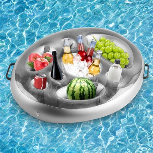 Tokenhigh Inflatable Floating Drink Holder, 8 Holes Pool Drink Tray, Snack and Cup Floating Holder Large Capacity, PVC Floating Beer Holder, Floating Coasters for Pool Party, Water Fun, Beach (Grey)