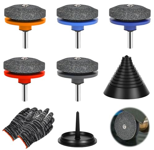 7 Pièces Aiguiseur Lame Tondeuse, Affuteur Lame Tondeuse avec Equilibreuse Lame Tondeuse et Gant, Idéal pour Les Outils Jardin