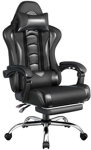 Yaheetech Gaming Stuhl Ergonomischer Gaming Sessel mit Massagefunktion Computerstuhl mit Fußstütze Bürostuhl 90-135° Rückenlehne verstellbar Gamer Stuhl für für Homeoffice und Gaming Schwarz
