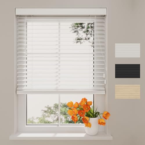 Radeco® Holzjalousie innen Weiß 130 x 130 cm (BxH), 50mm Lamellen aus Paulownia Holz, Breiten von 50 bis 250 cm erhältlich, Innenjalousie, Fenster Jalousien