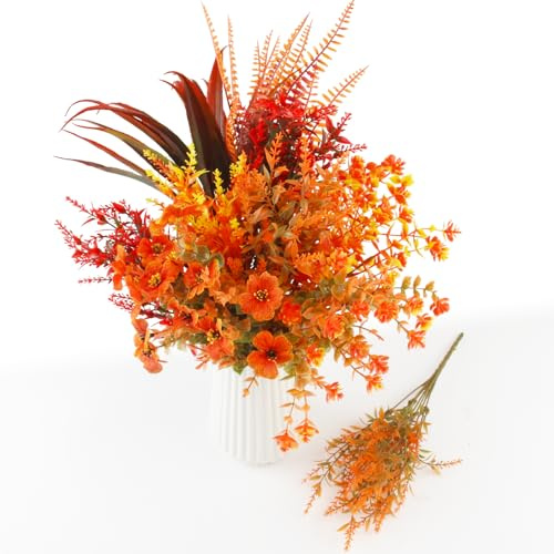 LEIMEND 10 Pièces Artificielles Decoration Automne Bouquet Automne Artificielle Fleurs Artificielles d'automne Plantes d'automne Artificielles pour Pot Jardin Fenêtre Terrasse Maison