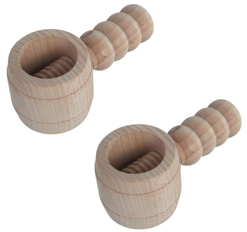 Woodeedoo Wooden Nut Cracker - Pack of 2 – Beech Wood Screw Press Barrel Style Manual Walnut Hazelnut Pecan Cracking Tools 13 x 6 x 6 cm – Traditional Eco Friendly Kitchen Gadgets