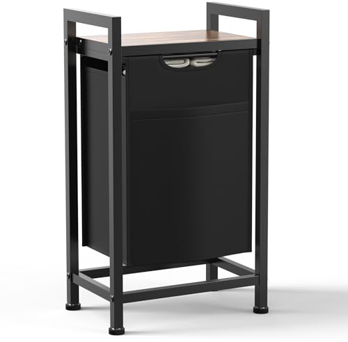 Sweetcrispy Wäschesammler mit Rollen, Wäschekorb1 Fach, 56 L, Schwarz | mit Ablage, abnehmbarer Wäschesack, Wäschewagen für Waschküche/Bad