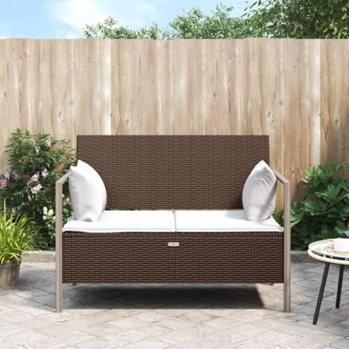 Mokuyary Gartenbank 2-Sitzer mit Kissen Braun Poly Rattan 2-Sitzer wetterfest, Gartenbank Holz im Landhausstil ür Balkon Terrasse & Garten