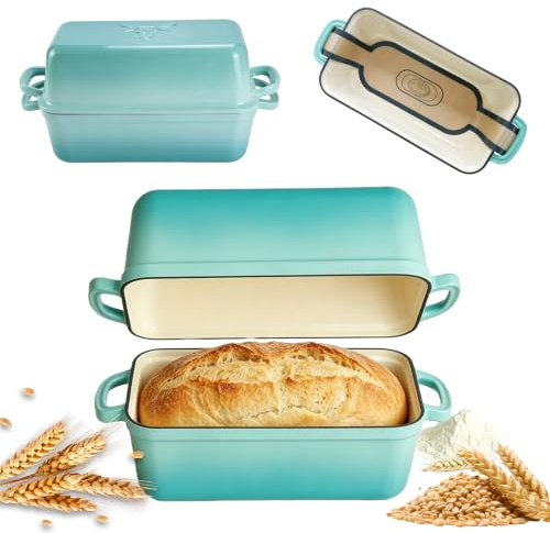5.68 L Gusseisen Brotbackform,Brotbacktopf mit Deckel,Gusseisen Topf Brot Backen,Brotformen zum Backen,Emaille Brotbackformen für Sauerteig,Robuste Brotbackformen zum Brotbacken im Ofen(Seeblau)