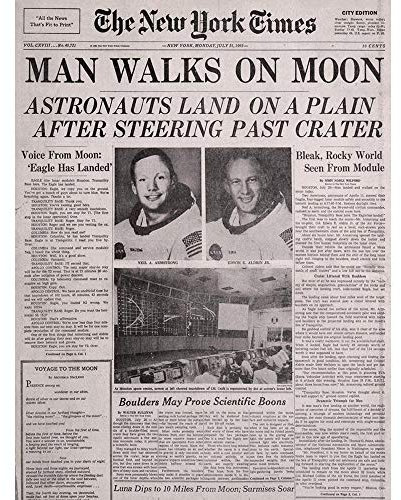 Wee Blue Coo Vintage Space Newspaper Moon Aldrin Armstrong Art Print Poster Wall Decor Kunstdruck Poster Wand-Dekor-12X16 Zoll