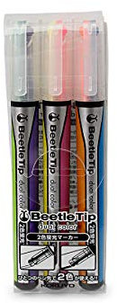 Kokuyo Beetle Spitze Dual Farbe Textmarker, 3er Pack (pm-l303–3s)