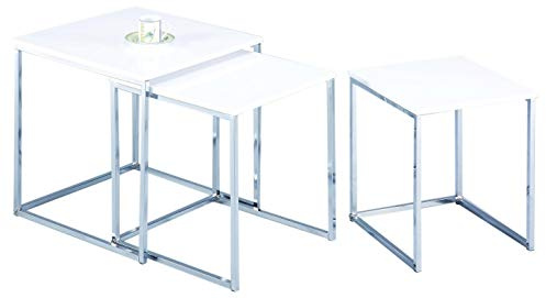 ASPECT Murano Set of 3 Nesting Table Gloss Wooden Tops Legs, Wood, White/Chrome