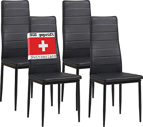 ALBATROS Esszimmerstühle 4er Set Milano, Schwarz - Edles Italienisches Design, Kunstleder-Bezug, bequemer Polsterstuhl - SGS geprüft - Moderner Küchenstuhl, Stuhl Esszimmer