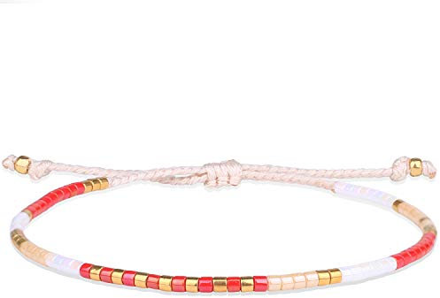 KELITCH Boho-Farbe Kristall Muschel Perlen Freundschaftsarmbänder Handgemachte Strand Armband Armreifen Schmuck Für Frauen (Rot)