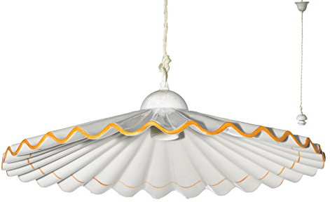 VANNI LAMPADARI - Lampadario a Sospensione Plissè- Lampadario Soggiorno in Ceramica- Lampadario Camera da Letto Decorato a Mano- Lampadario Rustico Taverna, Cucina- Made in Italy- 40 cm, Ocra