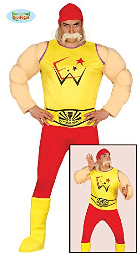 NET TOYS Hulk Hogan Kostüm Ringer Herrenkostüm Wrestler L (52/54) Wrestling Outfit Muskelkostüm