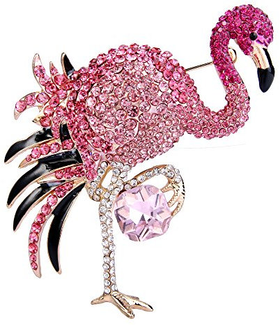 EVER FAITH Damen Kristall Emaille Elegante Flamingo Vogel Brosche Rosa Gold-Ton