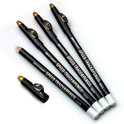 The Cut Buddy White Speed Tracer Barber Pencil 4-Pack with Sharpener, Outline Beard & Hairline Before Trimming, for All Skin Types