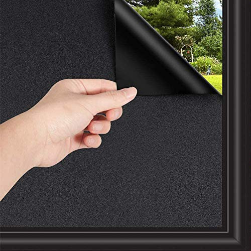 Total Blackout Window Film 90x200cm, Blackout Window Cover, Black Film for Glass Windows, Privacy Light Blocking UV Protection, Glass Window Sticker Dark Black out Window Film Matt - Non Adhesive