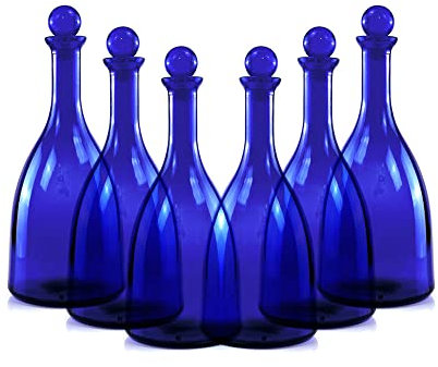 BrandPrint - Bottiglie in Vetro Blu, modello Viola Set di 6, 750ml, Tappo a Sfera Incluso, Ideali per Acqua Solarizzata, Facili da Pulire, Vetro Resistente, Lavabili in Lavastoviglie, Blu, 750ml