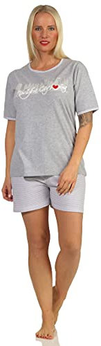 Toller Damen Shorty-Schlafanzug, Kurze Hose, mit Frontprint 'New York City Loving' 66338, Farbe:grau-Melange, Größe:40-42